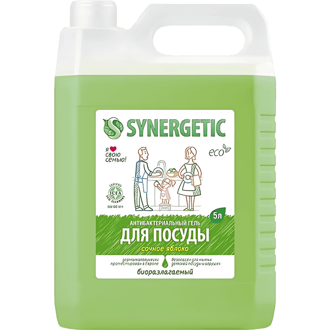 Средство для мытья посуды и детских игрушек 5 л SYNERGETIC биоразлагаемое, Яблоко