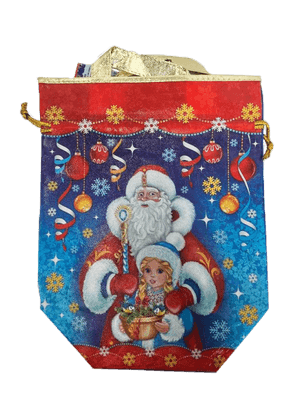 Текстильная упаковка сумка-мешок НГ Дед Мороз и Внучка 2,0кг 28*35+7см