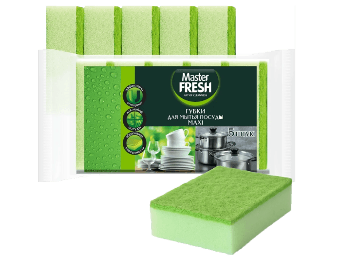 Губки для мытья посуды Master FRESH MAXI зеленая 90*70*45 мм (5 шт.упак)