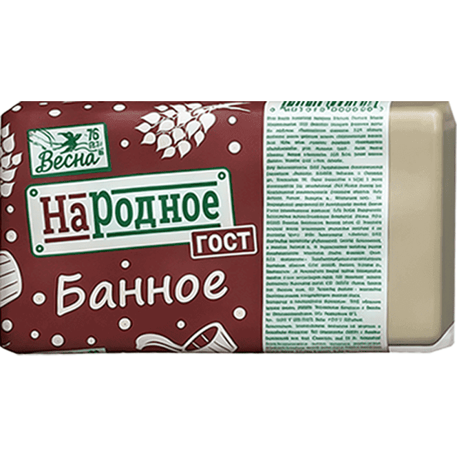 Мыло кусковое 140 г туалетное "Народное" ГОСТ в пленке Весна, Банное