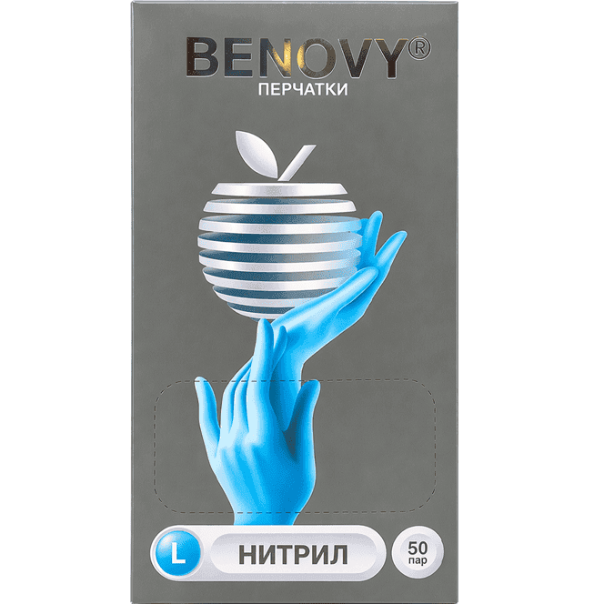 Перчатки нитриловые ГОЛУБЫЕ BENOVY медицинские (100 шт.упак), L