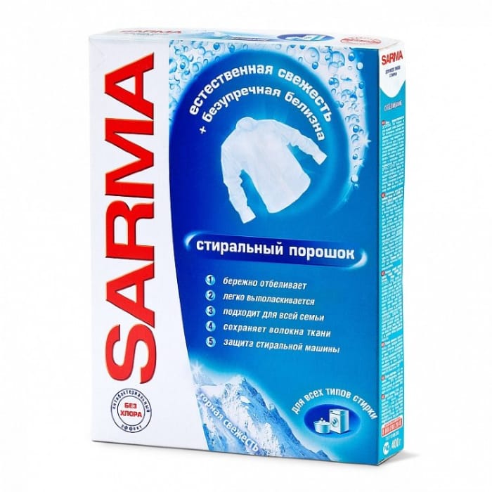 Стиральный порошок 400 г "Sarma" Горная свежесть безупр. белизна НК Стиральный порошок 400 г "Sarma" Горная свежесть безупр. белизна НК