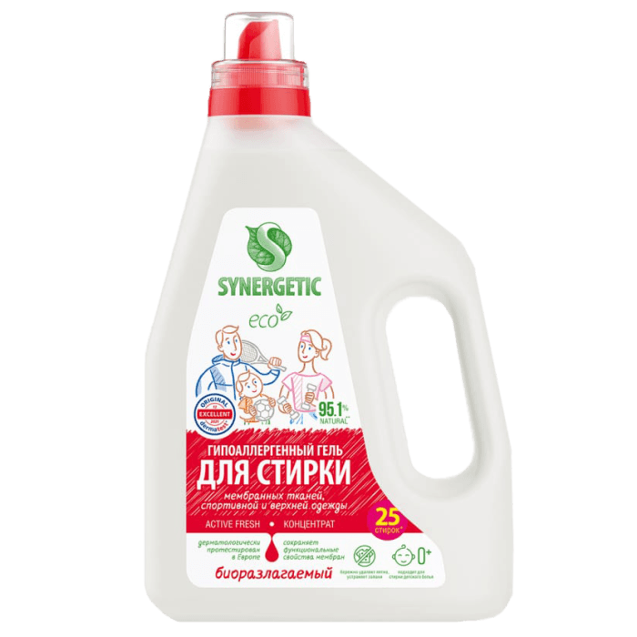 Гель-концентрат для стирки белья 1,5 л SYNERGETIC биоразлагаемый, Active fresh Гель-концентрат для стирки белья 1,5 л SYNERGETIC биоразлагаемый, Active fresh