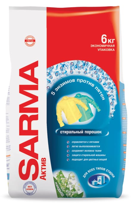 Стиральный порошок 6 кг "Sarma-Актив" Ландыш универсальный Стиральный порошок 6 кг "Sarma-Актив" Ландыш универсальный