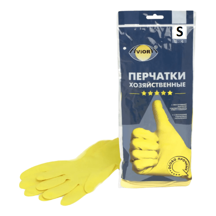 Перчатки латексные хозяйственные 5 звезд 51-60г AVIORA, S Перчатки латексные хозяйственные 5 звезд 51-60г AVIORA, S