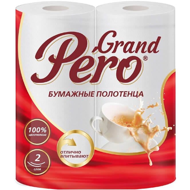 Полотенце бумажное 2-х/двухслойное "GrandPero" Белое (2 рул.упак) Полотенце бумажное 2-х/двухслойное "GrandPero" Белое (2 рул.упак)