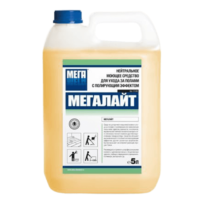 Нейтральное моющее средство 5 л "МЕГАЛАЙТ" канистра, для ухода за полами с полирующим эффектом Нейтральное моющее средство 5 л "МЕГАЛАЙТ" канистра, для ухода за полами с полирующим эффектом