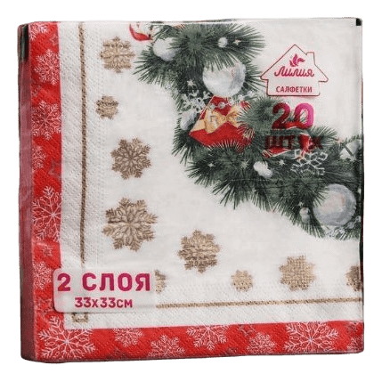 Салфетка бумажная НГ 2-х/двухслойная 33*33 "Лилия" (20 лист.пач), Еловый декор Салфетка бумажная НГ 2-х/двухслойная 33*33 "Лилия" (20 лист.пач), Еловый декор