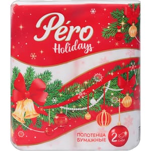 Полотенце бумажное НГ 2-х/двухслойное "Pero Holidays" Белое (2 рул.упак) Полотенце бумажное НГ 2-х/двухслойное "Pero Holidays" Белое (2 рул.упак)