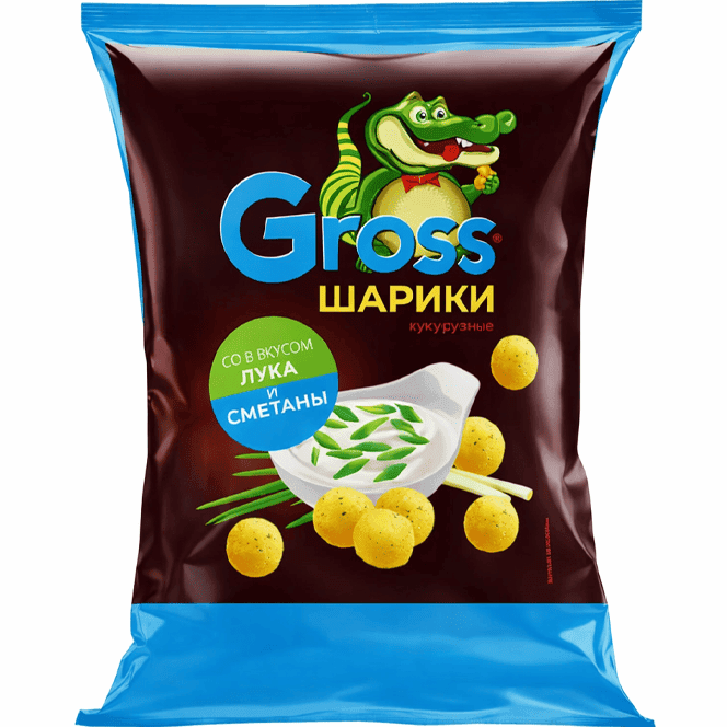 Шарики кукурузные "Gross" 60г, Сметана/Лук Шарики кукурузные "Gross" 60г, Сметана/Лук