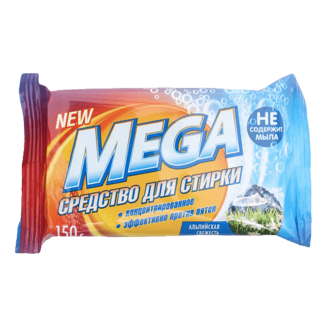 Средство для стирки 150 г твердое "Mega", Альпийская свежесть Средство для стирки 150 г твердое "Mega", Альпийская свежесть